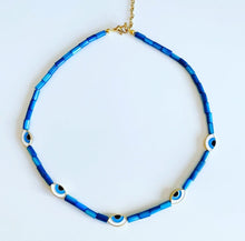 Load image into Gallery viewer, Azure Blue Pearl Evil Eye Necklace
