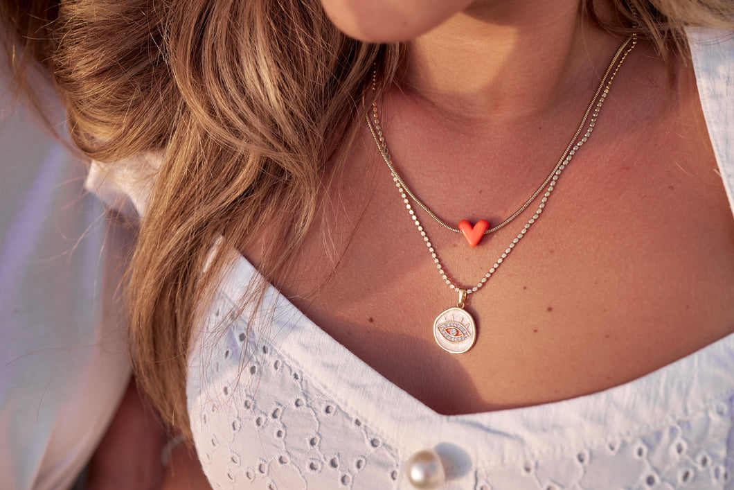 Coral Red Heart Murano Necklace