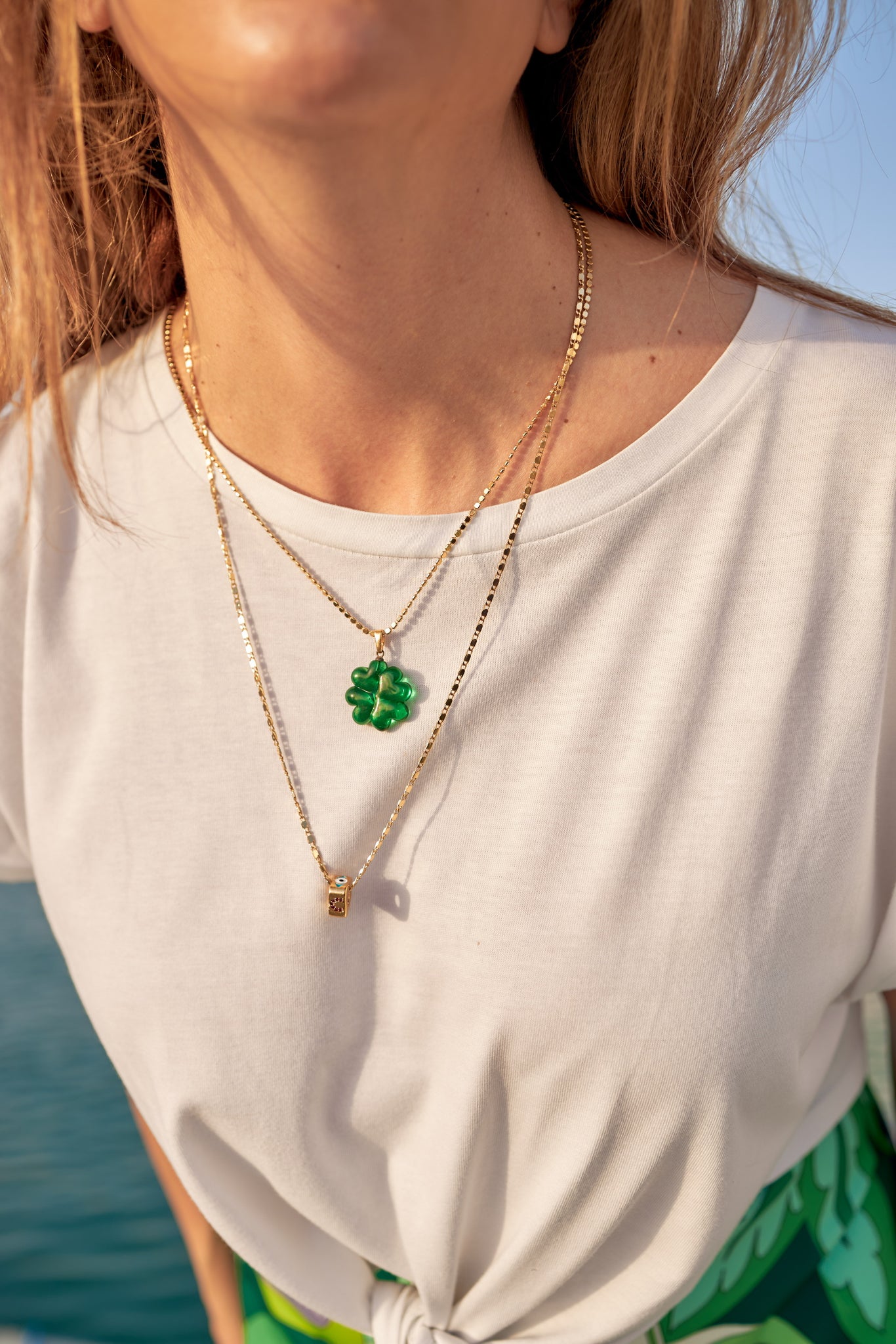 Chanel Clover Round Logo Plate Necklace Green | Chairish
