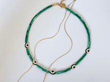 Load image into Gallery viewer, Green Pearl Evil Eye Necklace
